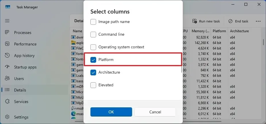 Opcja platformy Menedżera zadań