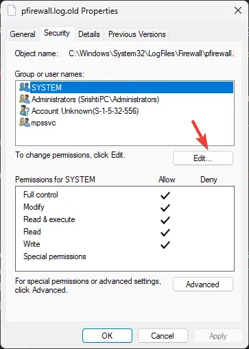 Modifica - posizione dei registri del firewall di Windows 11