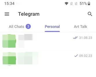 Viewing chats in folders in Telegram.