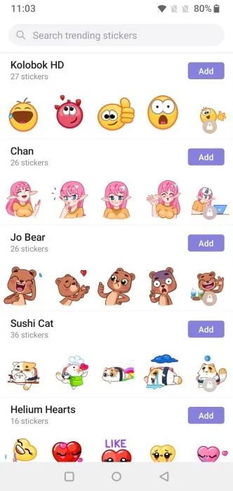 Visualización de paquetes de stickers de Telegram.