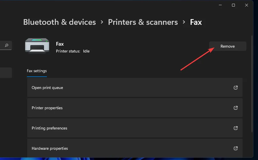 De optie Verwijderen draadloze printer windows 11