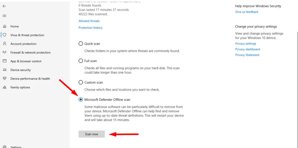 Microsoft Defender Offline scan