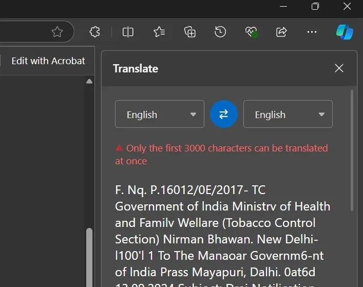 Limite de traduction dans le navigateur Edge pour les fichiers PDF