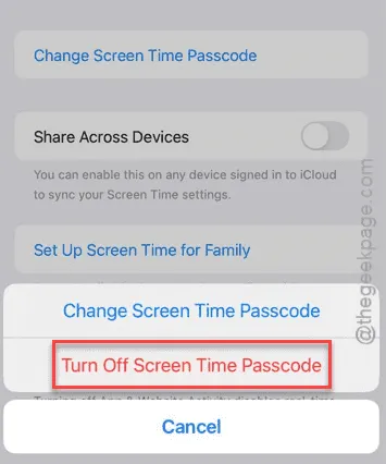 turn off screen time passcode min