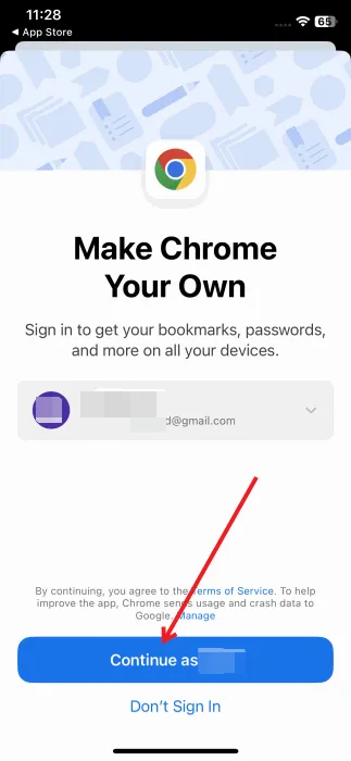 Aanmelden met een Google-account in Chrome op de iPhone.