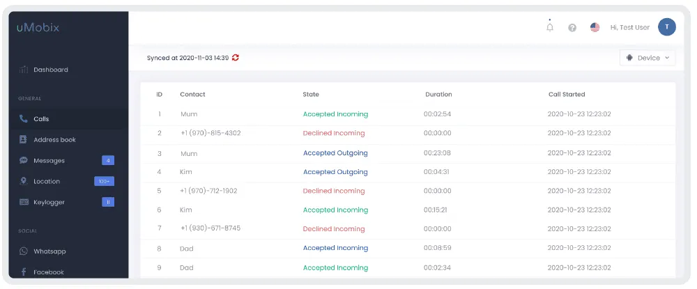 uMobix Review - Call Logs