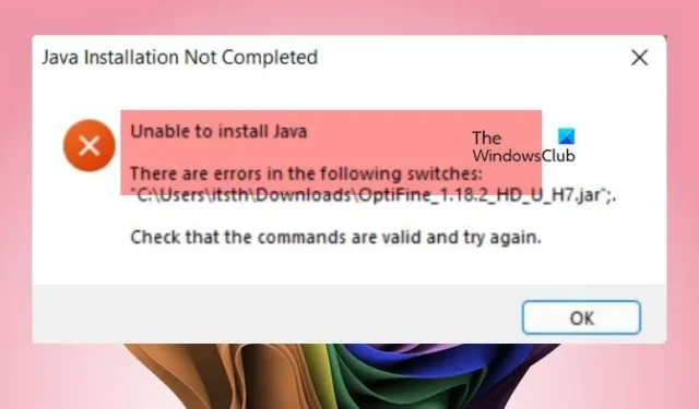 Java Installation Issues: Errors Encountered with Switches