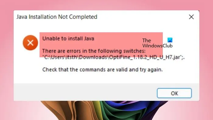 Não é possível instalar o Java