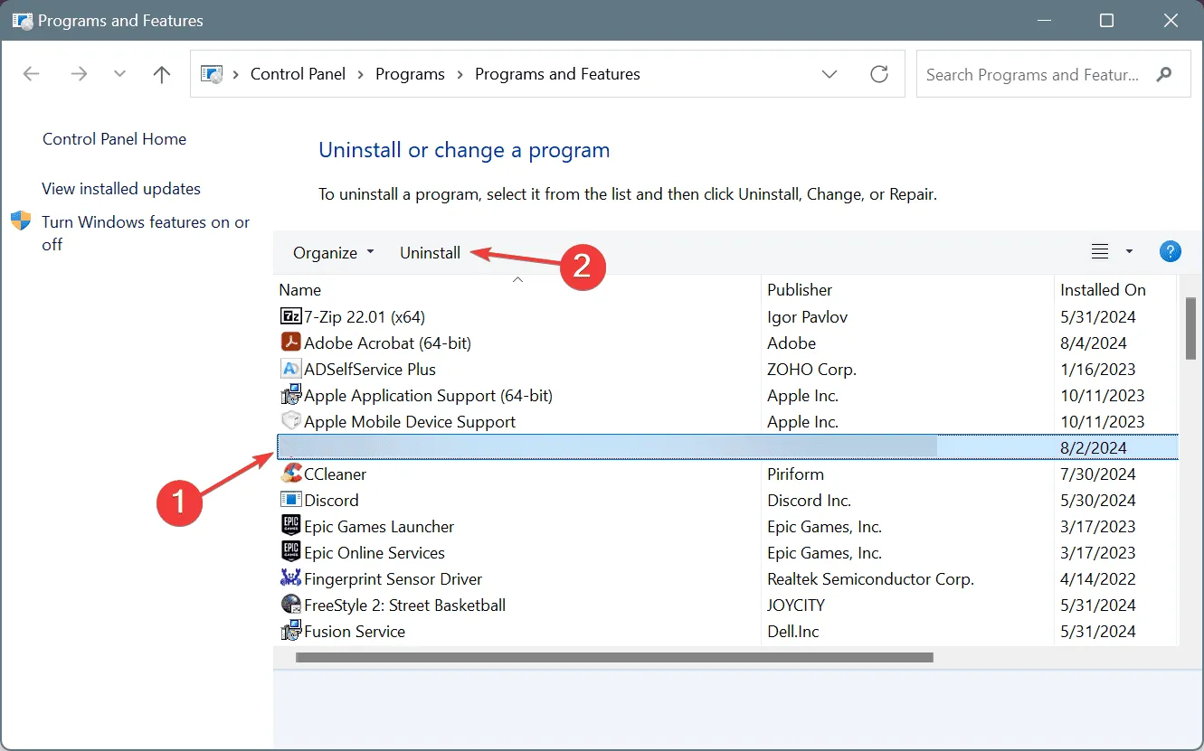 Desinstalar la aplicación para corregir ERROR_CANNOT_DETECT_DRIVER_FAILURE