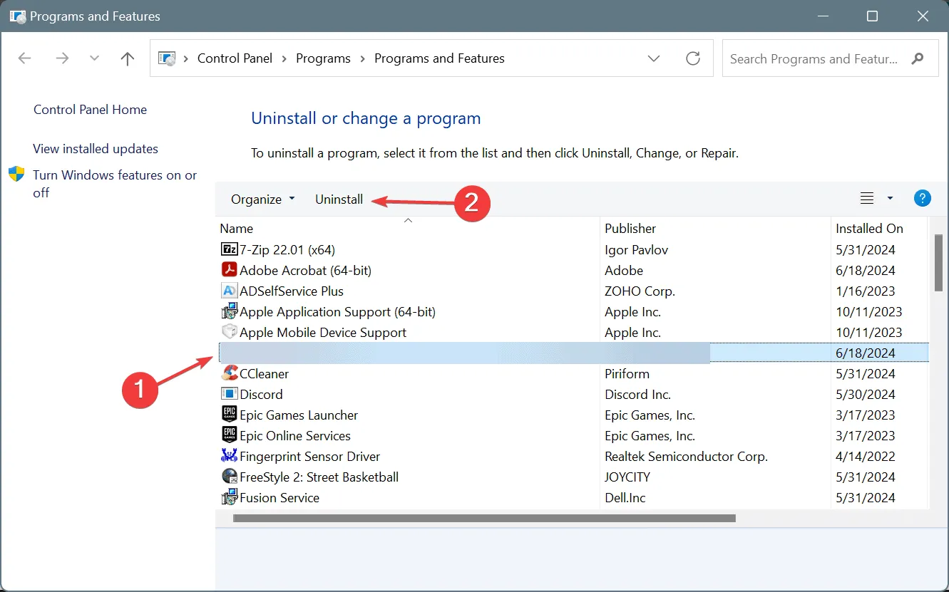 disinstalla per correggere INVALID_REGION_OR_SEGMENT