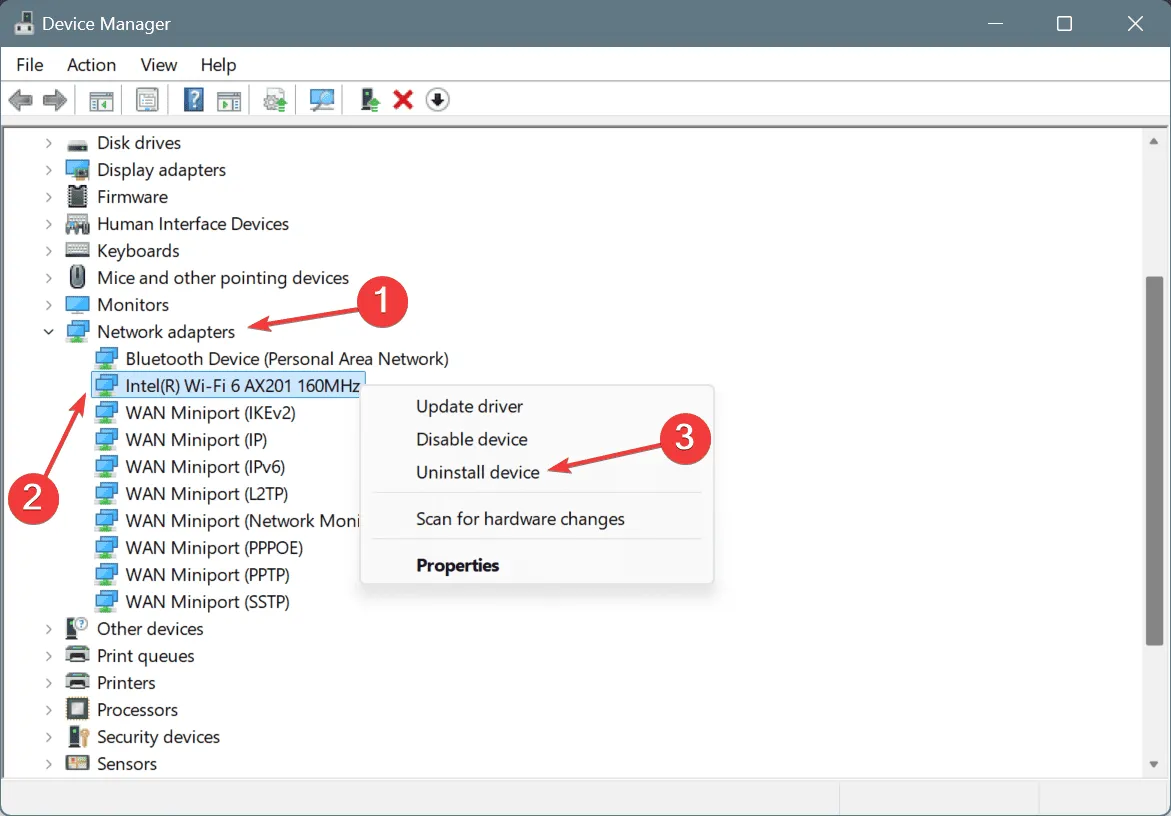 Desinstalar el dispositivo para corregir ERROR_NETWORK_BUSY