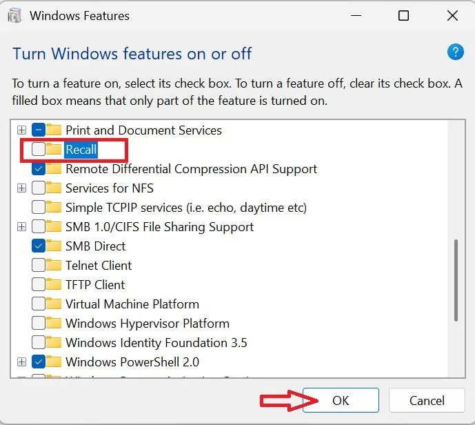 désinstaller le rappel dans Windows 11 24h2