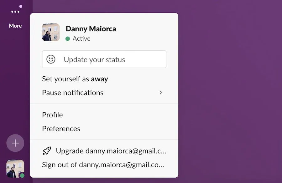 vá para seu status no aplicativo slack