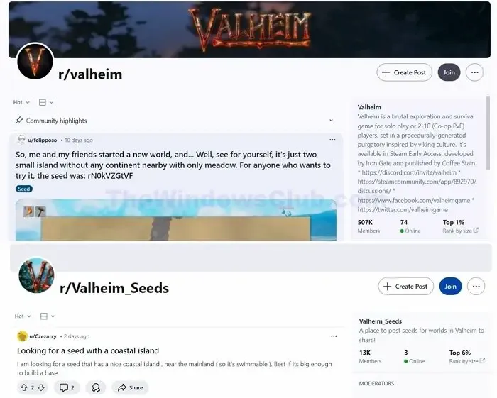 Valheim Reddit-Communitys