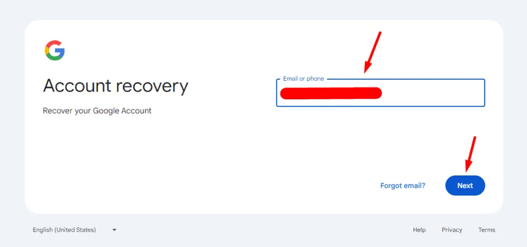 Account recovery page