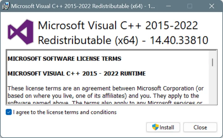 installer Microsoft Visual C++ Redistributable