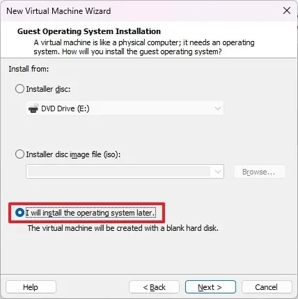 VMware-Installation der späteren Option