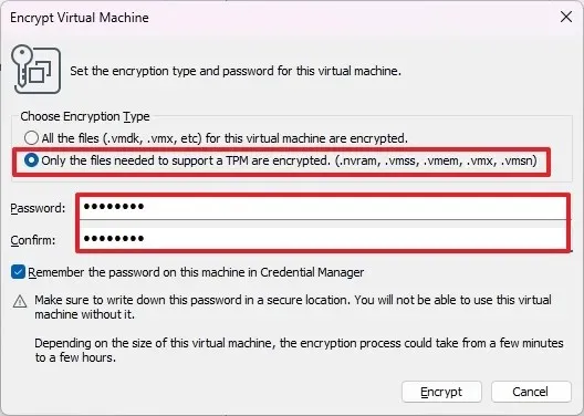 Crittografia VMware VM per Windows 11