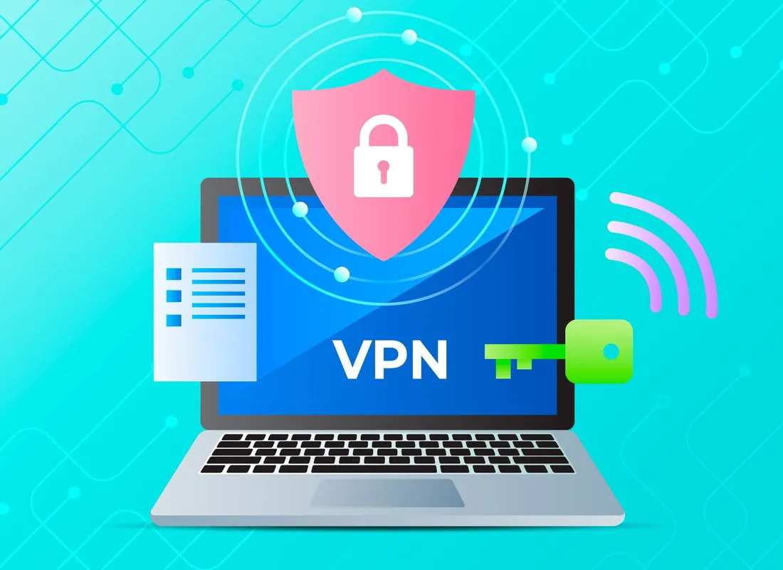 VPN-beveiligings- en privacypictogrammen op laptop