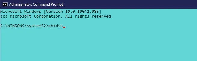 Running chkdsk in command prompt.