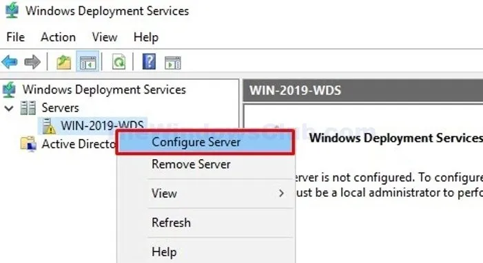 Opción de configuración del servidor de la consola Wds