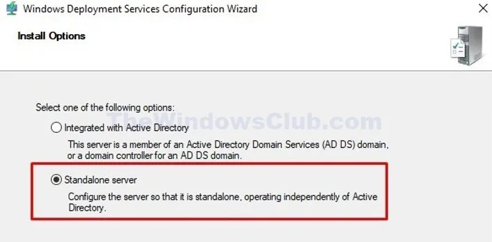 Opzioni di installazione del server WDS