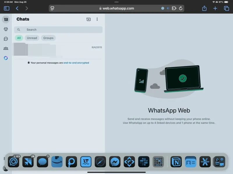 WhatsApp pour le Web affiche l'ensemble chargé sur iPad.