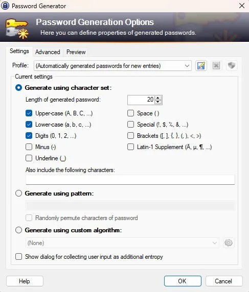 Using the Password Generator in KeePass.