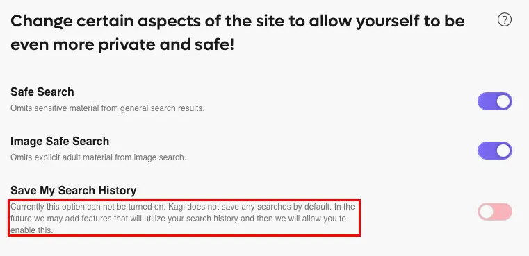 Uma captura de tela destacando o comprometimento da Kagi em proteger a privacidade do usuário.