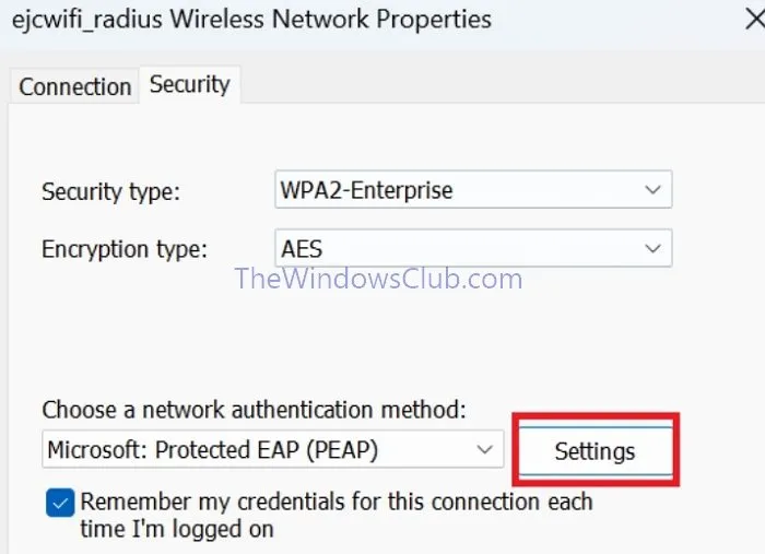 Configuración de WiFi Cambiar configuración de autenticación de red