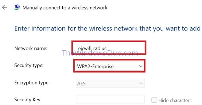 WiFi Setup Enter Network Details