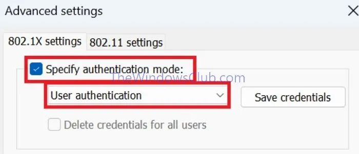 WiFi Setup Specify Authentication Mode