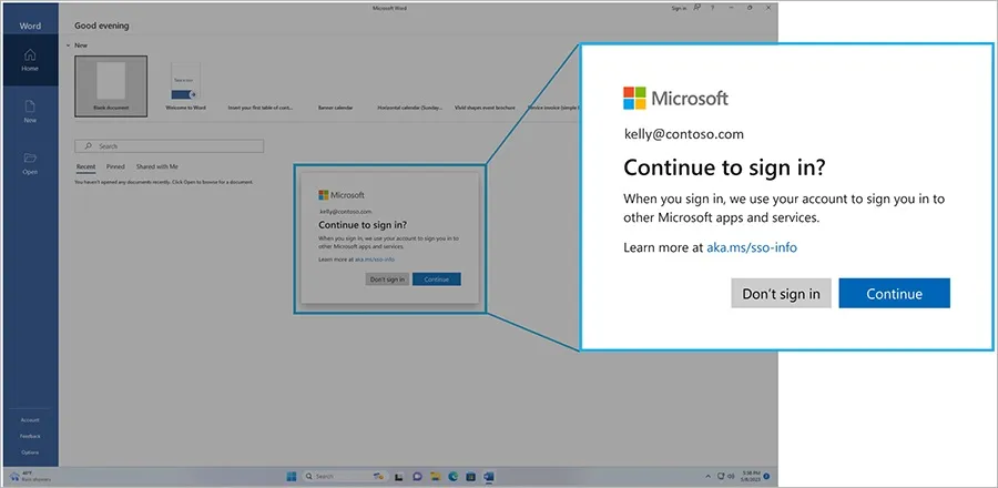 Alerta de continuidade de login do Windows 10