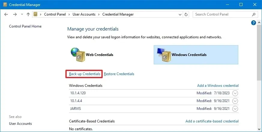 Backup Windows Credentials