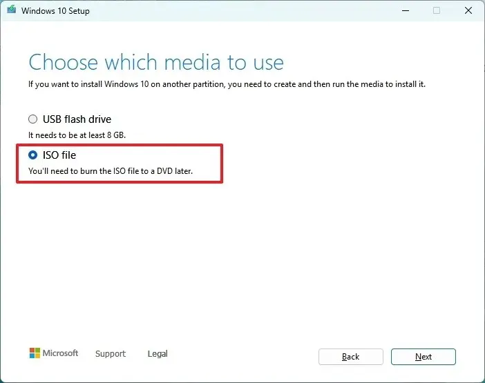 Media Creation Tool download ISO option