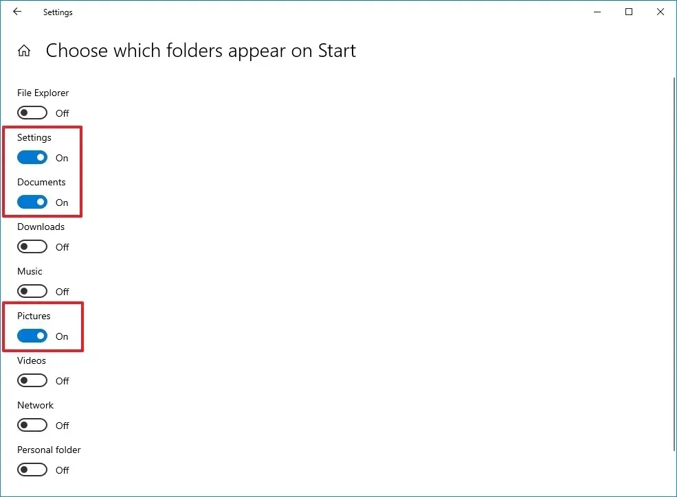 Windows 10 Start menu folders