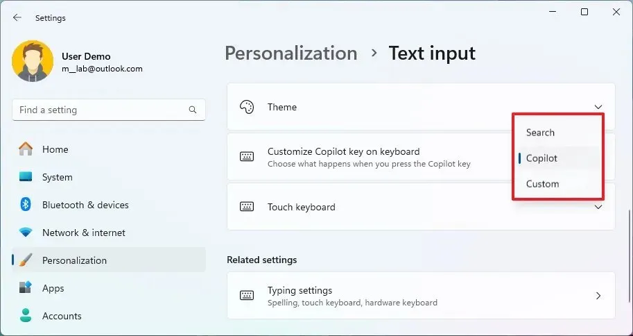 Customize Copilot key on keyboard setting