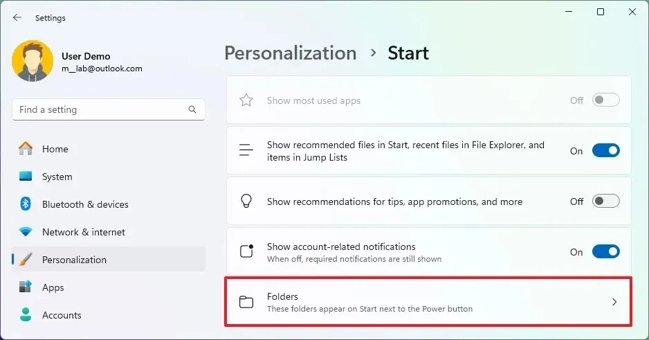 Windows 11 Folders settings