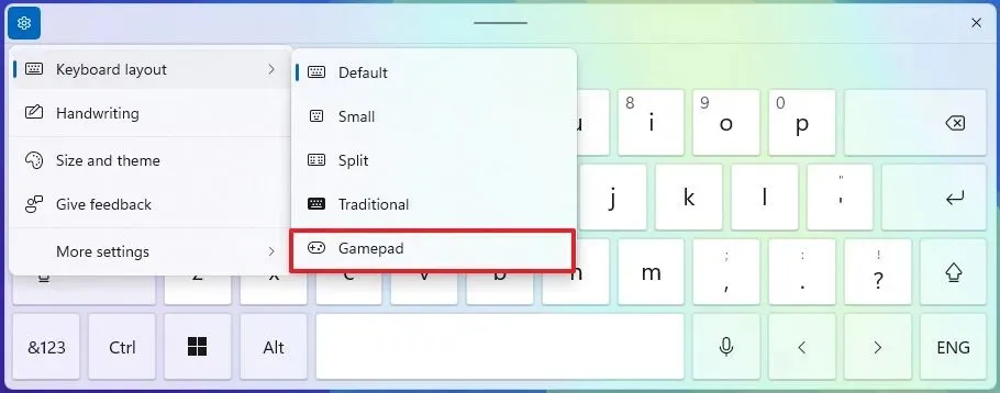 Disposición del teclado del gamepad de Windows 11