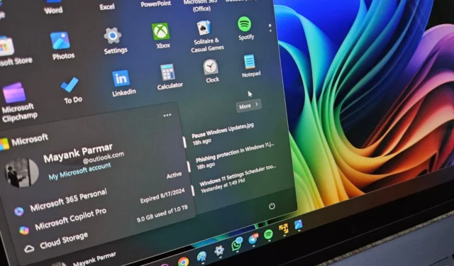 Windows 11-Startmenü: Verbessertes Microsoft 365 Account Manager-Erlebnis