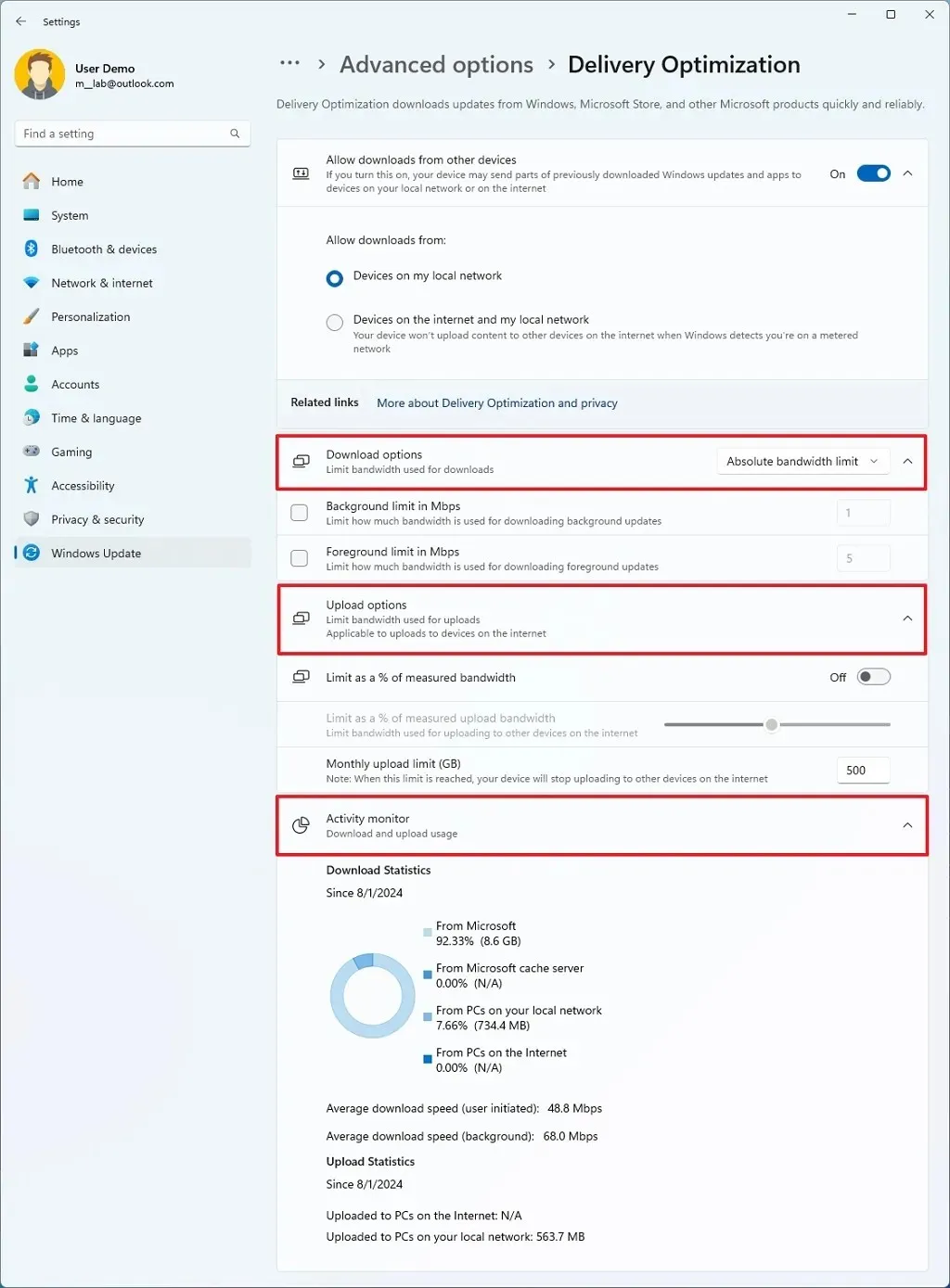 Nuove impostazioni di ottimizzazione della distribuzione di Windows 11