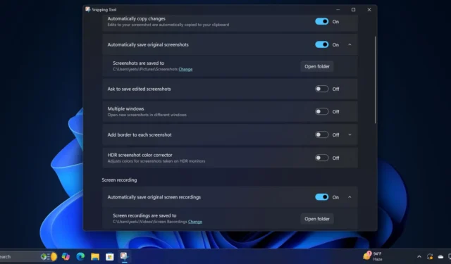 Alterar captura de tela padrão e local de gravação na ferramenta de recorte do Windows 11