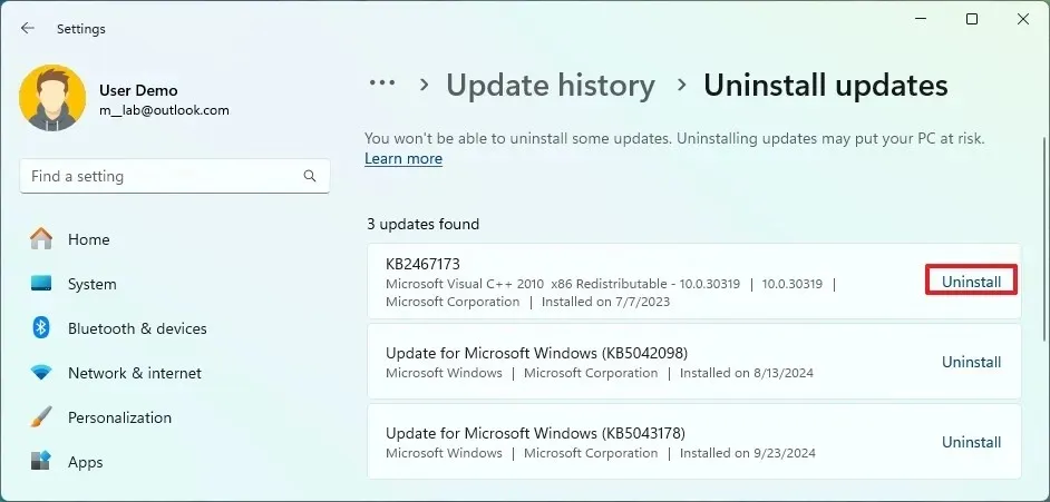 Windows 11 업데이트 수동 제거