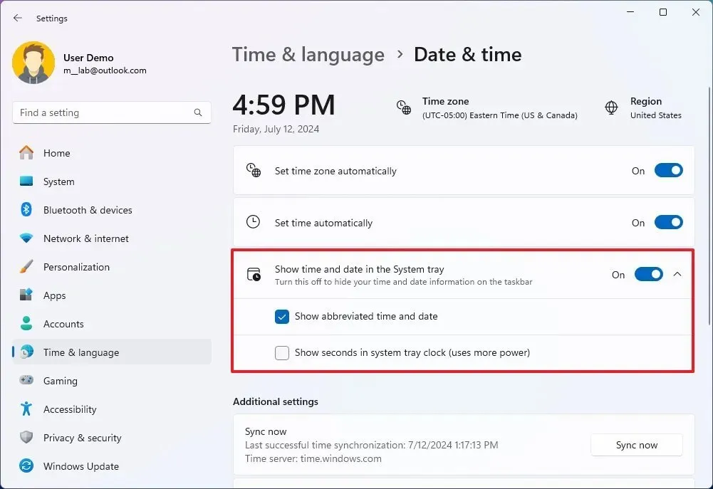 Paramètres de date et d'heure avec options d'heure mises à jour