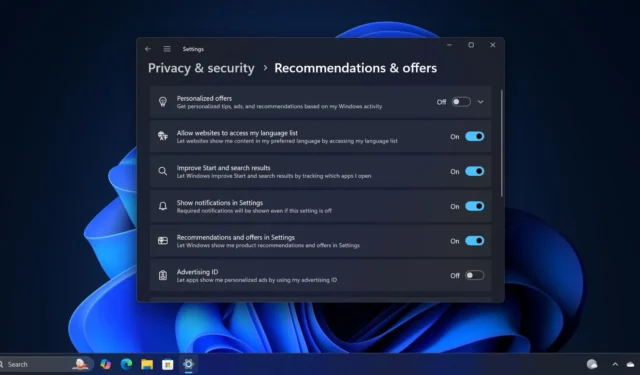 Windows 11 Settings Introduces New “Recommendations & Offers” Page