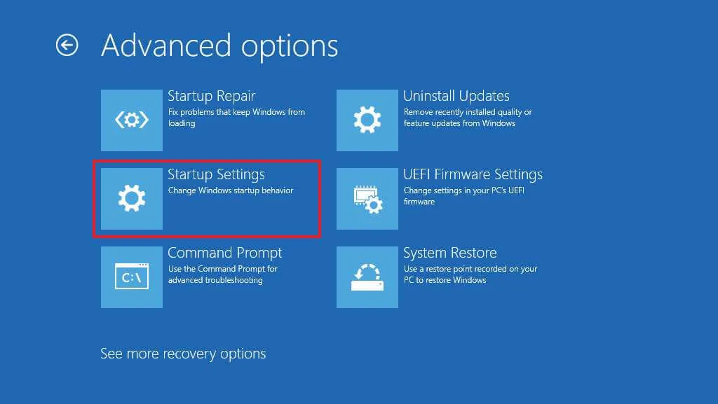 Configurações de inicialização do Windows 11