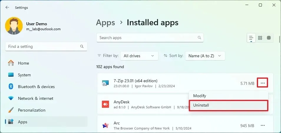 Windows 11 odinstalowywanie aplikacji