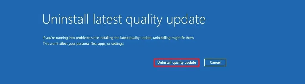 Disinstallare l'aggiornamento di qualità