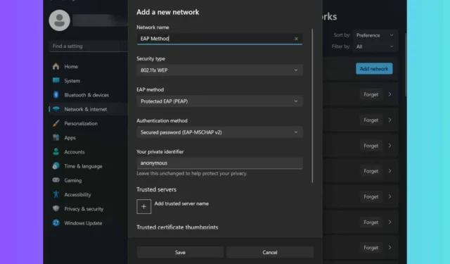 Konfigurowanie konfiguracji Wi-Fi EAP w systemie Windows 11