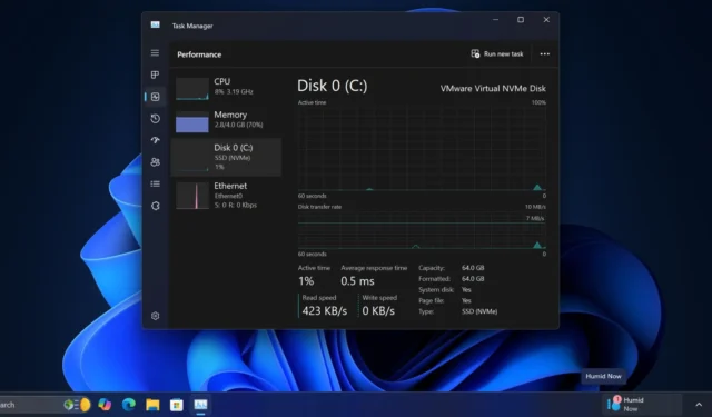 Windows 11 中的工作管理員顯示增強的磁碟訊息